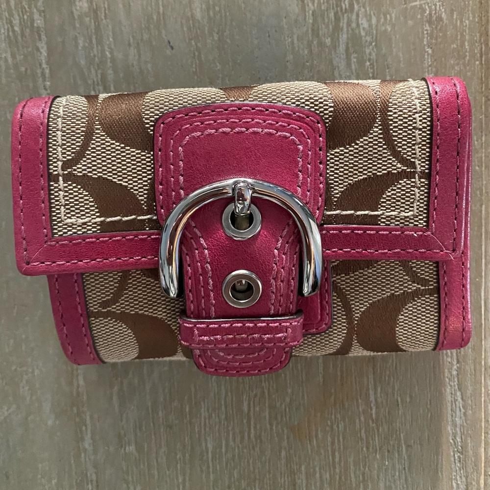 Coach pink monogram buckle wallet